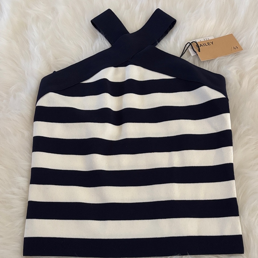 NEW NWT Bailey 44 Striped sweater Halter Top Navy White Nautical Medium